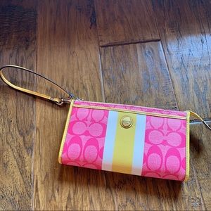 Pink and Yellow Coach Wristlet